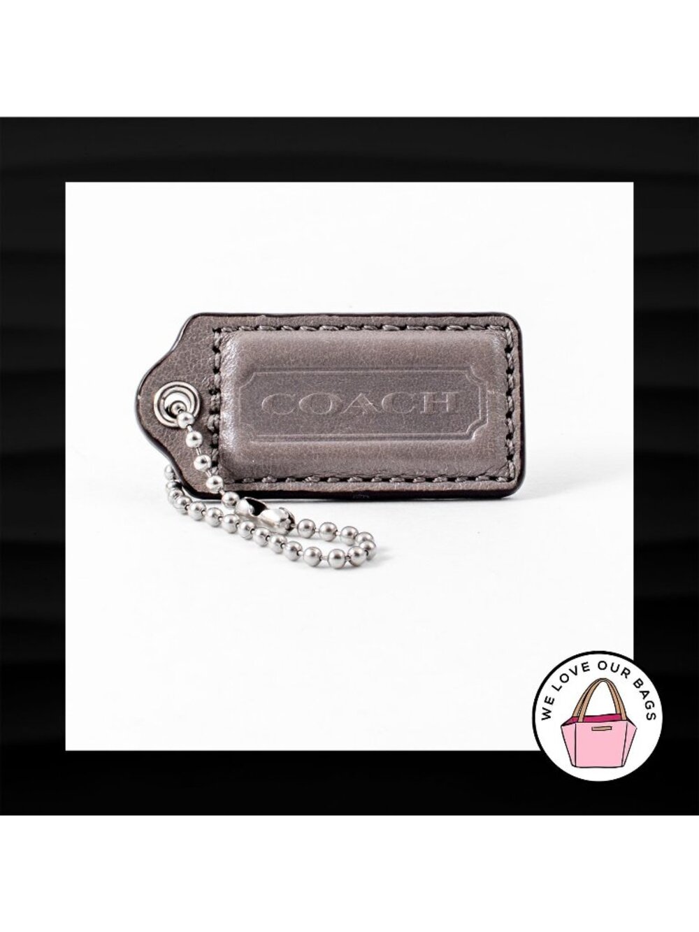 2" Medium COACH GREY GRAY LEATHER KEY FOB BAG CHARM KEYCHAIN HANGTAG TAG